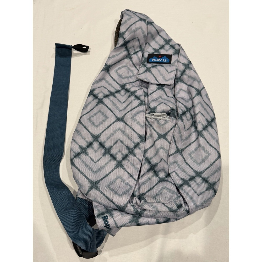 KAVU Rope Sling Bag Blue Gray Geometric Print Crossbody Backpack Travel Outdoor